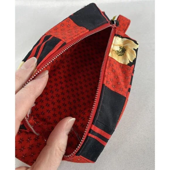 SOKA Mini Cosmetic Bag Minimalist Purse Handmade Rectangular Red & Black New! - Picture 7 of 10
